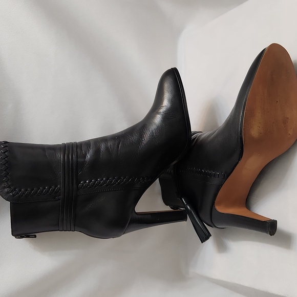 Coach Jessie Silky Nappa Black Leather Heeled Tassell Booties (W Size 10) - Picture 12 of 16